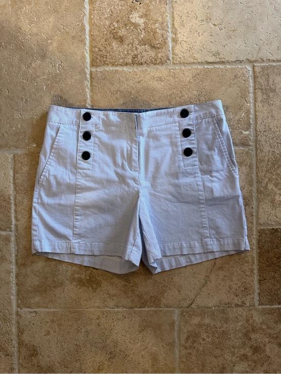 Nautica Pants - Nautica White and Light Blue Pinstriped Sailor-Style Shorts